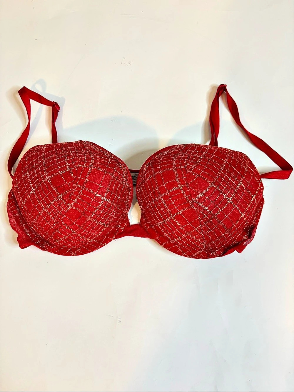 Victoria's Secret Red and gold push up Demi Lace Bra Size 32C Like New